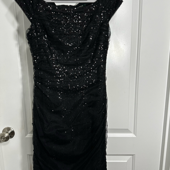 Ralph Lauren Evening Dress Black Sequin and Tulle Size 4 - Picture 2 of 6